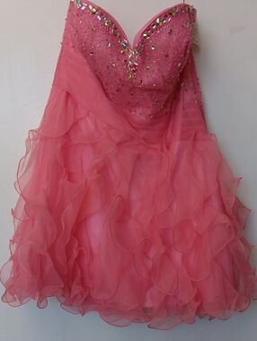 Vintage L.A. Merchandises Women's Pink Ruffled Party Dress with Beaded Bodice